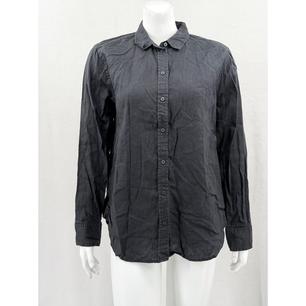 Everlane Top Womens 10 Black Button Up Long Sleeve 100% Linen Staple‎ Minimalist